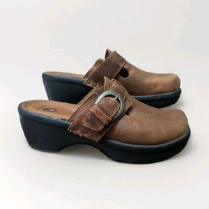 Crocs Cobbler Buckle Clogs Leather Brown Womens Mules Open Back Size 9 Slip On